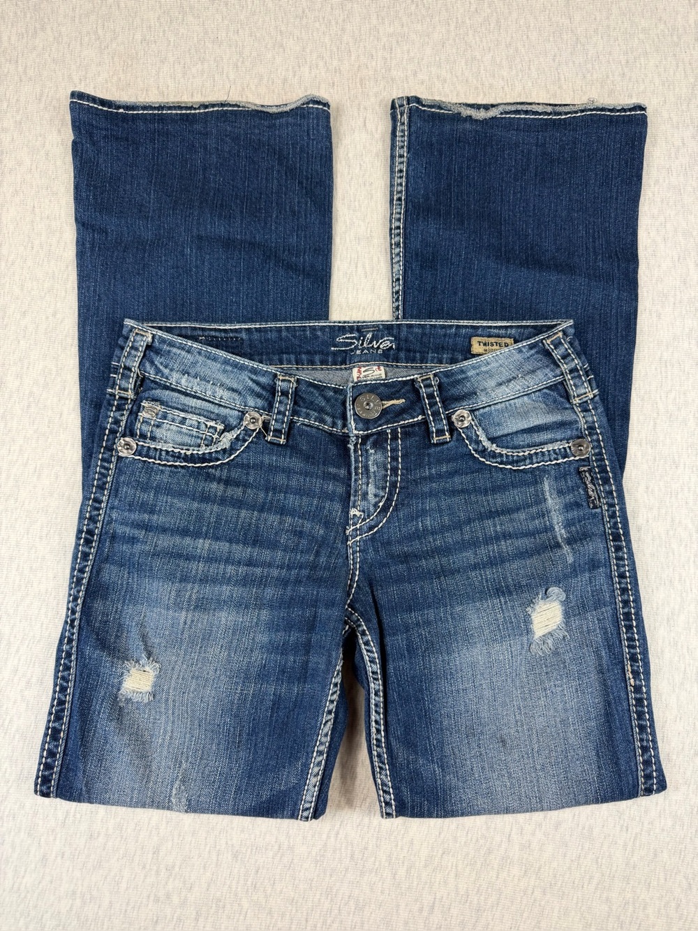 Silver Jeans Twisted Bootcut Distressed Low Rise Jeans Women’s 26 Y2K Western - Picture 3 of 15
